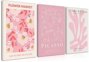 Pink Abstract Flower Canvas Wall Art Set of 3