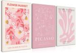 Pink Abstract Flower Canvas Wall Art Set of 3