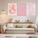Pink Abstract Flower Canvas Wall Art Set of 3