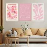 Pink Abstract Flower Canvas Wall Art Set of 3