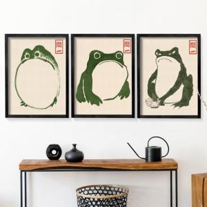 Set of 3 Japanese Frog Wall Art Decor
