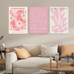 Pink Abstract Flower Canvas Wall Art Set of 3