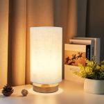Mini Bedside Lamp with Wood Base and Fabric Shade