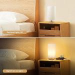 Mini Bedside Lamp with Wood Base and Fabric Shade
