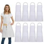 DUSKCOVE 8 Pack White Bib Aprons with Pockets