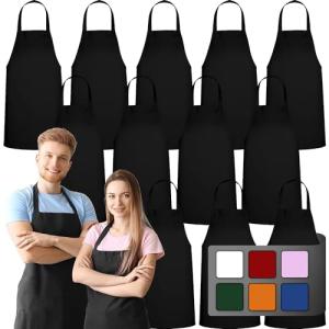12 Pack Black Bib Aprons for Cooking