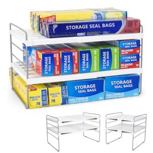 Pantry Organization and Storage for Kitchen - Expandable Kitchen Wrap Box Organizer Rack, Foil Organizer for Cabinet & Counter, Height & Width Adjustable Cupboard Storage Rack - (3 Tier 9.8 to 15.6"L)