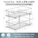 2 Set, 2 Tier Clear Organizer with Dividers for Cabinet, Shlef, Counter - MultiUse Slide-Out Storage Container - Kitchen, Pantry, Medicine Cupboard Bins, Bathroom, Vanity Makeup, Under Sink Organizing