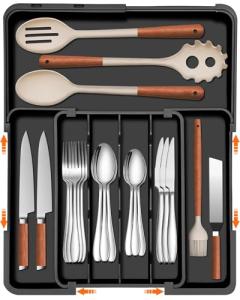 Expandable Silverware Organizer - Black Kitchen Storage