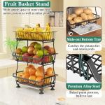OKZEST 3-Tier Rolling Pantry Floor Organizer and Storage Cart with Wheels, Stackable Wire Pantry Baskets for Pantry Shelves, Kitchen Fruit Basket Stand and Storage Rack for Fruit Snack Onion Potato