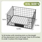 JKsmart 4 Pack XXL Stackable Wire Baskets with Handles for Pantry Storage and Organization,Fruit and Vegetable Basket with Name Plates,Metal Storage Bins for Snack Can Fruit Veggies