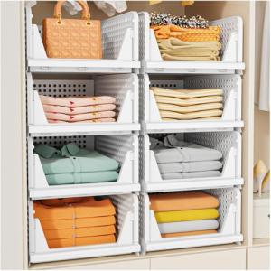 5 Pack Stackable Closet Storage Baskets - White