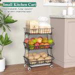 OKZEST 3-Tier Rolling Pantry Floor Organizer and Storage Cart with Wheels, Stackable Wire Pantry Baskets for Pantry Shelves, Kitchen Fruit Basket Stand and Storage Rack for Fruit Snack Onion Potato