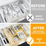 SpaceAid Bamboo Drawer Dividers with Inserts and Labels, Kitchen Adjustable Drawer Organizers, Expandable Organization for Home, Office, Dressers, 4 Dividers with 9 Inserts (17"-22" Natural)