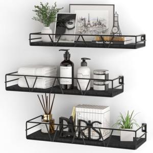 Set of 3 Black Floating Wall Shelves