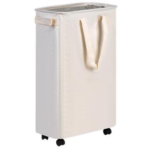 Efluky Rolling Laundry Hamper with Wheels, Beige