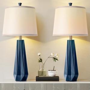 Navy Blue Table Lamps Set of 2 with Bulbs