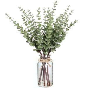 Artificial Eucalyptus Stems in Glass Vase Decor