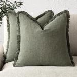 Set of 2 Olive Green Fringe Throw Pillow Covers