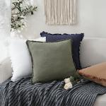 Set of 2 Olive Green Fringe Throw Pillow Covers
