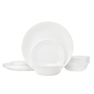 Corelle Vitrelle 18-Piece Service for 6 Dinnerware Set Triple Layer Glass and Chip Resistant, Lightweight Round Plates and Bowls Set, Winter Frost White