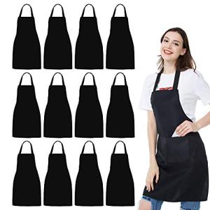 NOBONDO 12 Pack Black Bib Aprons with Pockets
