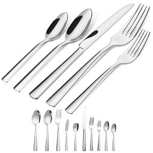 45-Piece Flatware Sets, Silverware Set for 8, Durable Stainless Steel Tableware in Ergonomic Design Size and Weight, Kitchen Utensils Set with Steak Knives, Rust-proof, Dishwasher Safe
