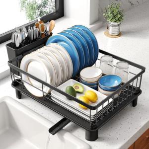 Compact Stainless Steel Dish Drying Rack with Holder