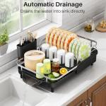 Expandable Black Dish Drying Rack with Utensil Holder