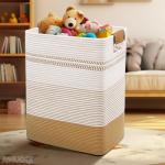 Large Cotton Rope Laundry Hamper with Leather Handles