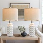 Modern White Ceramic Bedside Lamp Set of 2