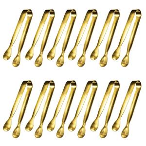 JCREN 12 Pcs Serving Tongs, Small Serving Utensils for Parties Catering Gold Tongs, Food-Grade 304 Stainless Steel Mini Appetizer Tongs for Tea Party Coffee Bar, 4 Inches - Gold