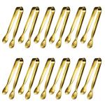 JCREN 12 Pcs Serving Tongs, Small Serving Utensils for Parties Catering Gold Tongs, Food-Grade 304 Stainless Steel Mini Appetizer Tongs for Tea Party Coffee Bar, 4 Inches - Gold