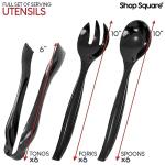 Disposable Plastic Serving Utensils - Set of 18 Black Plastic Utensils, 6 Each 6" Serving Tongs, 10” Serving Spoons, 10” Serving Forks, Buffet Serving Utensils, Party Utensils