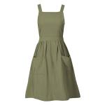 Olive Green Cotton Linen Pinafore Apron Dress