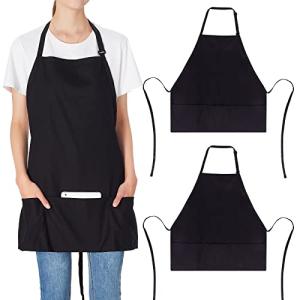 Adjustable Black Cotton Bib Aprons - 2 Pack