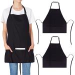 Adjustable Black Cotton Bib Aprons - 2 Pack