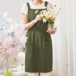 Olive Green Cotton Linen Pinafore Apron Dress
