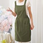 Olive Green Cotton Linen Pinafore Apron Dress
