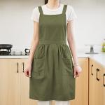 Olive Green Cotton Linen Pinafore Apron Dress