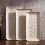 Famiware Rectangular Serving Platter Set, Vanilla White