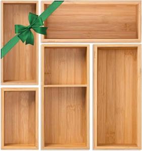 Bamboo Drawer Organizer Set - 5 Multi-Purpose Dividers