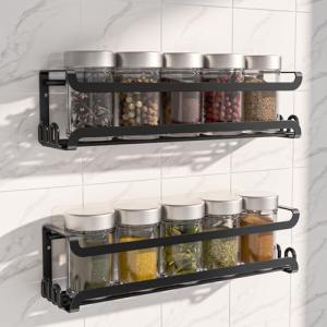 2 Pack Wall Mounted Spice Rack and Hooks