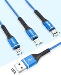 3-in-1 Multi Charging Cable 6FT - 2 Pack