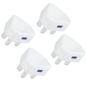 4-Pack Dual USB UK Phone Charger Adapters