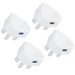 4-Pack Dual USB UK Phone Charger Adapters