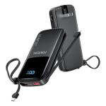 POERUNI. 10000mAh Power Bank with a Built-in AC Wall Plug Led Display and Two Built-in Cables.USB-C Fast Charging Compatible with iPhone,Samsung,and Android Smartphones, Portable Charger with Travel.