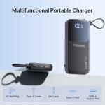 POERUNI. 10000mAh Power Bank with a Built-in AC Wall Plug Led Display and Two Built-in Cables.USB-C Fast Charging Compatible with iPhone,Samsung,and Android Smartphones, Portable Charger with Travel.