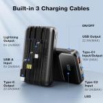 WIXLI 10000mAh Portable Charger with Built-in Cable, PD 22.5W Fast Charging USB C Battery Pack, Cell Phone Power Bank LCD Display for iPhone 16/16 Pro/16 Plus/15/14/13/12/11/X, Samsung, etc