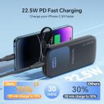 POERUNI. 10000mAh Power Bank with a Built-in AC Wall Plug Led Display and Two Built-in Cables.USB-C Fast Charging Compatible with iPhone,Samsung,and Android Smartphones, Portable Charger with Travel.